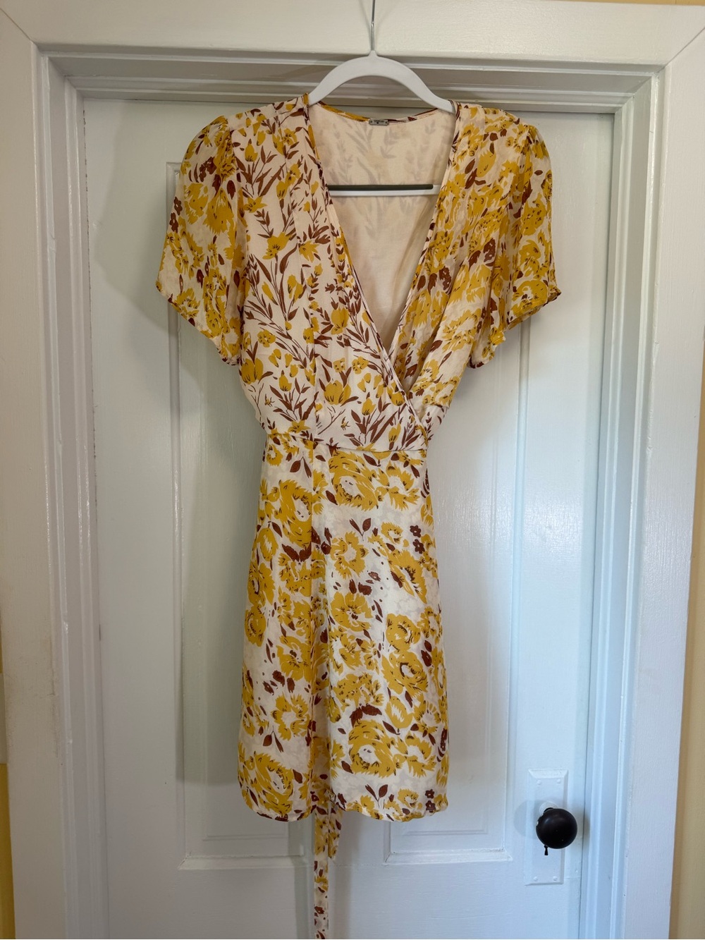 Chan Luu Yellow Floral Wrap Mini Dress